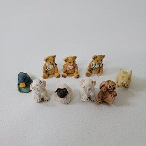 Vintage Peter Fagan Hand Painted 9 Miniature Figures Bunny Teddy Bear Duck Sheep